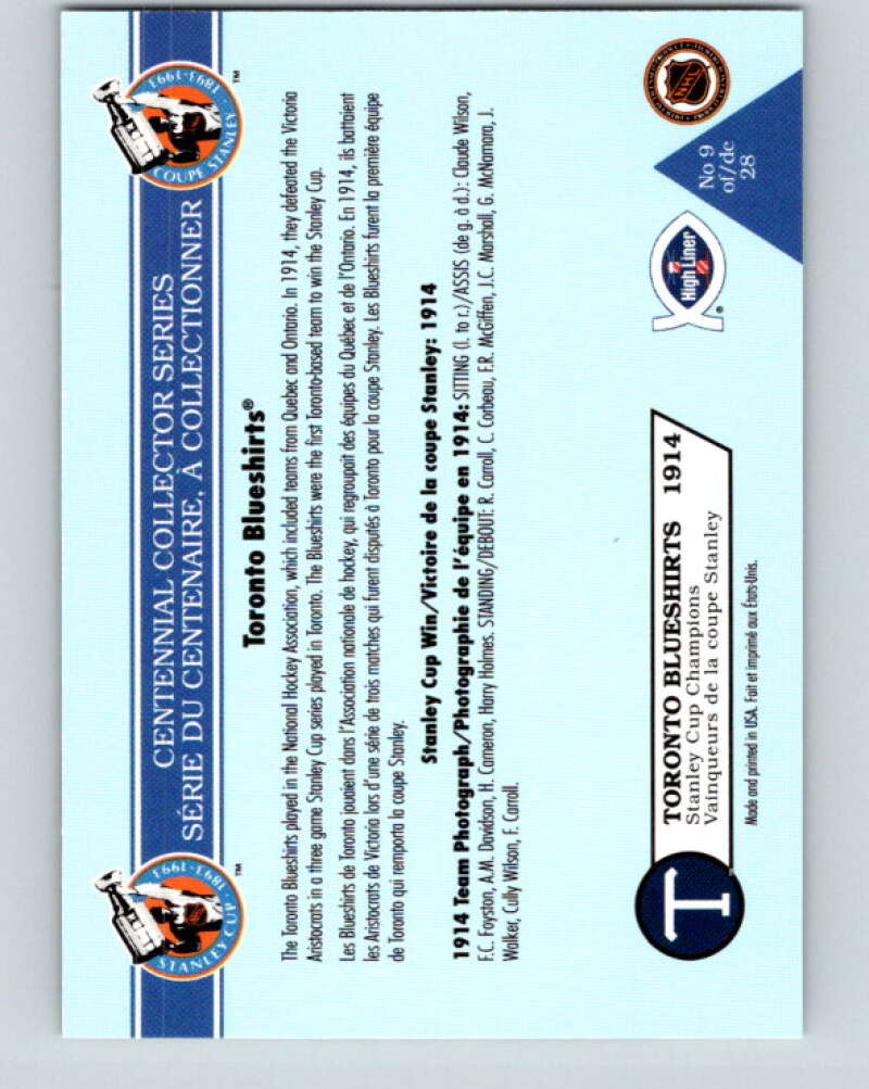 1992-93 High Liner Stanley Cup #9 Toronto Blueshirts V33132