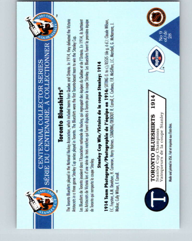 1992-93 High Liner Stanley Cup #9 Toronto Blueshirts V33133