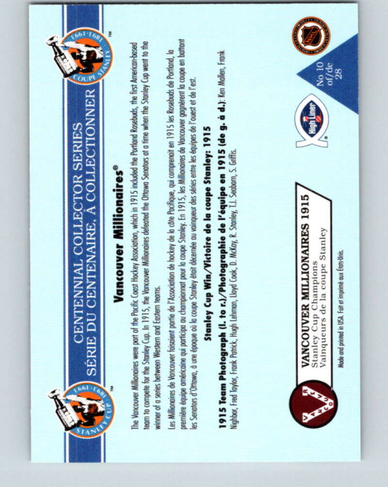 1992-93 High Liner Stanley Cup #10 Vancouver Millionaires V33134