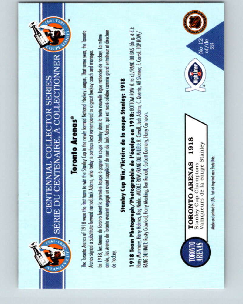 1992-93 High Liner Stanley Cup #12 Toronto Arenas V33138