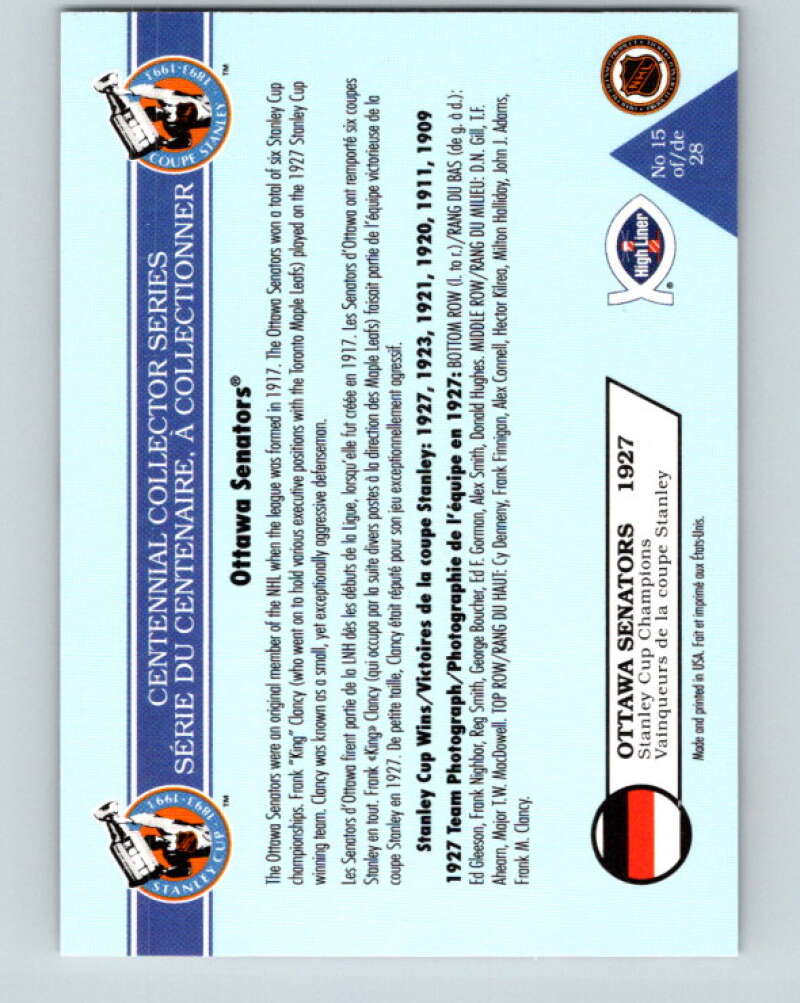 1992-93 High Liner Stanley Cup #15 Ottawa Senators V33147