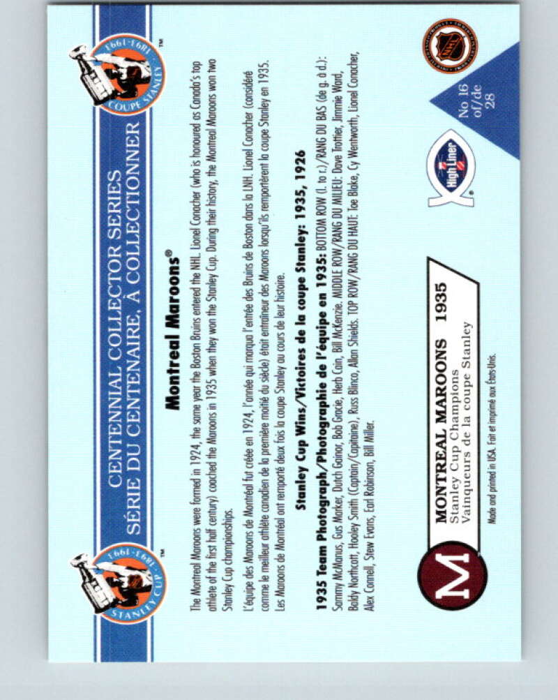 1992-93 High Liner Stanley Cup #16 Montreal Maroons V33148