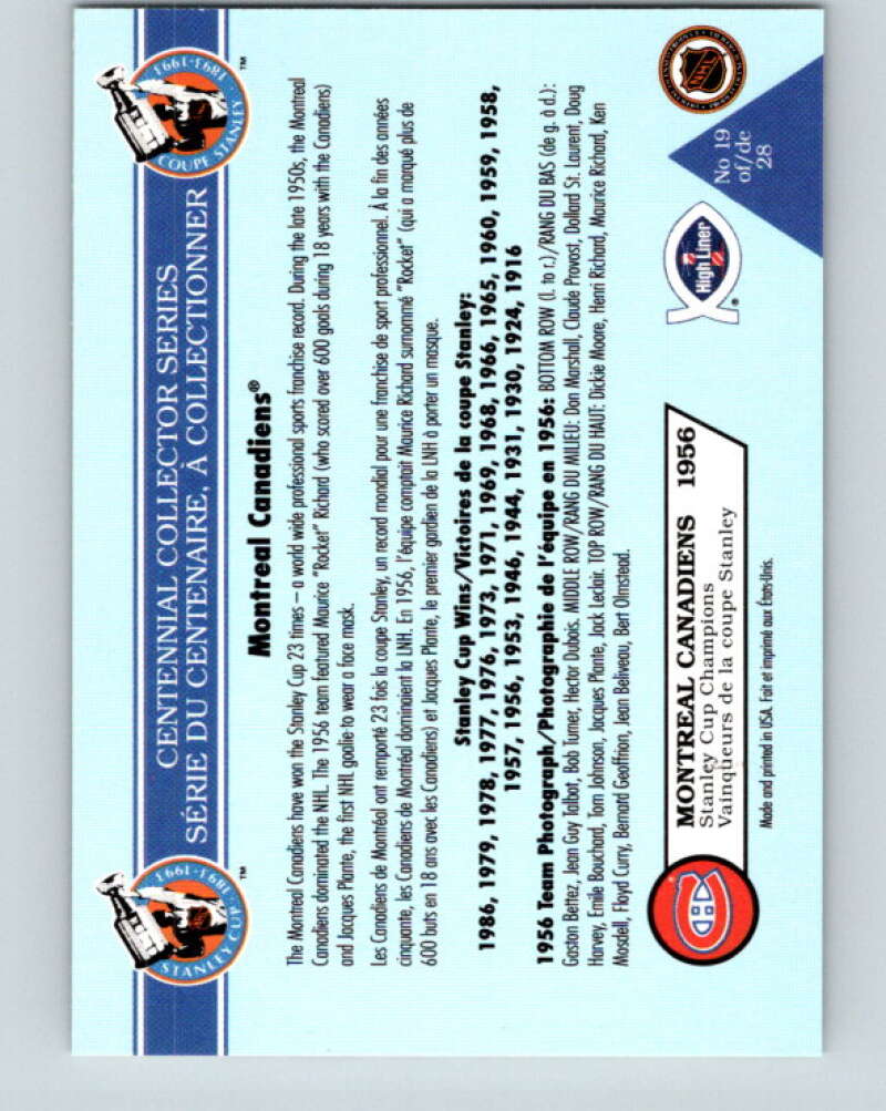 1992-93 High Liner Stanley Cup #19 Montreal Canadiens V33158
