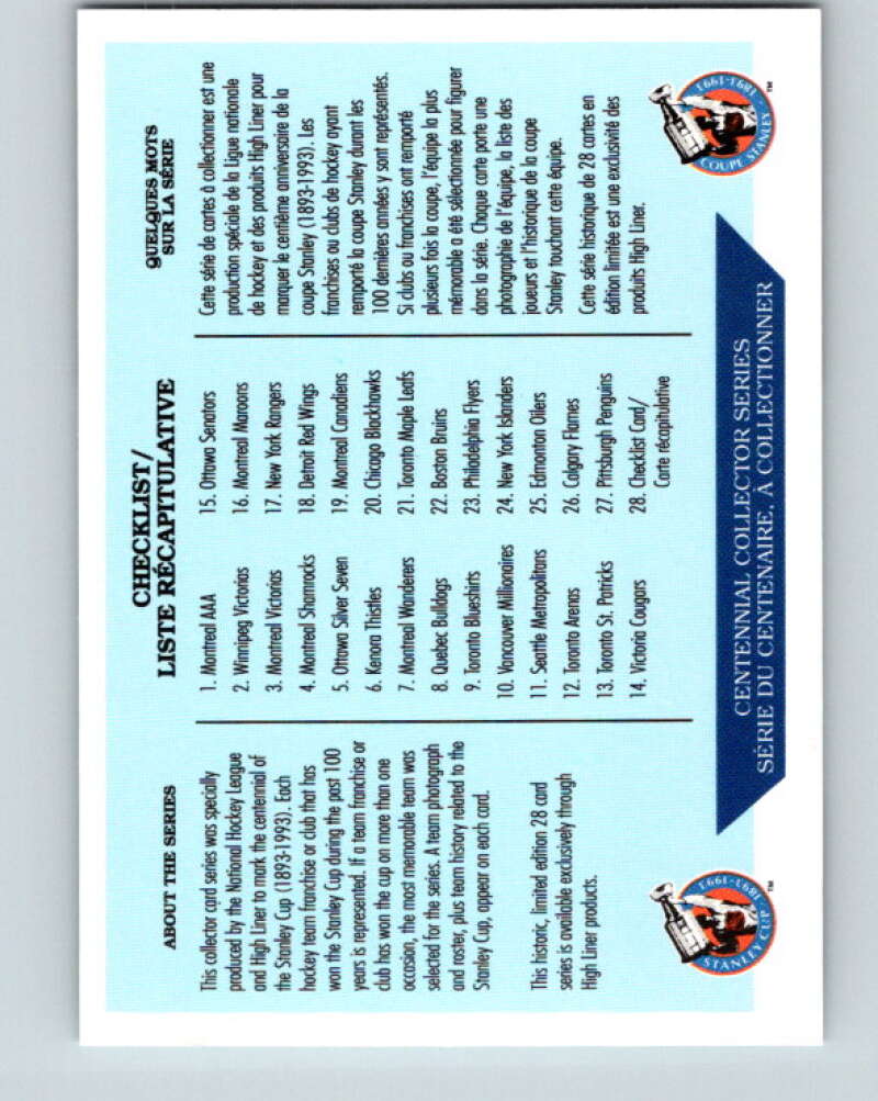 1992-93 High Liner Stanley Cup #28 Checklist V33173