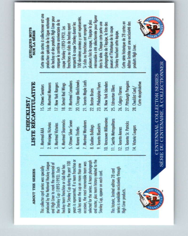 1992-93 High Liner Stanley Cup #28 Checklist V33174