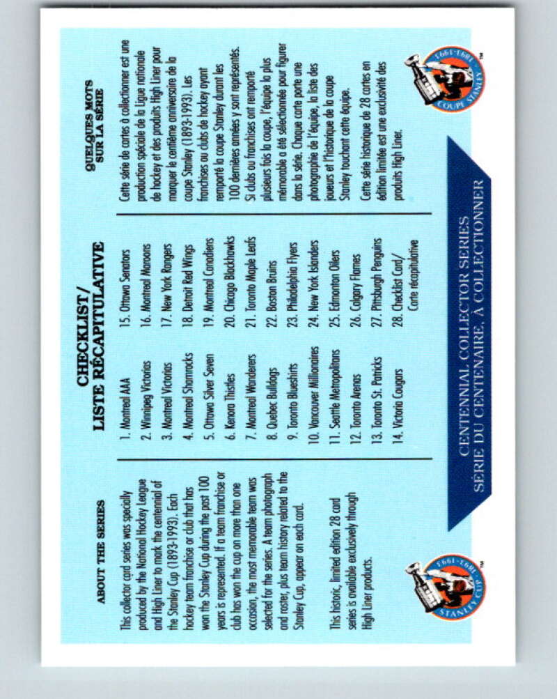1992-93 High Liner Stanley Cup #28 Checklist V33175