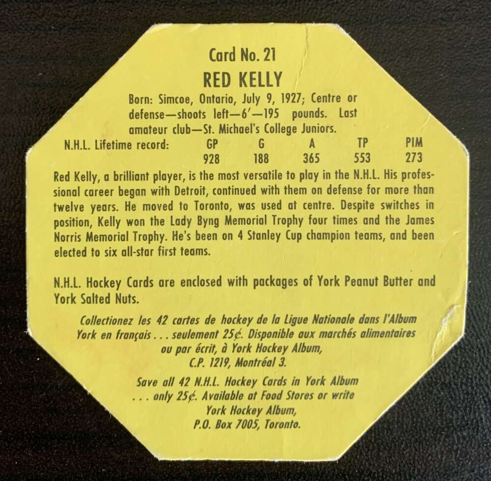 1961-62 York Yellow Backs #21 Red Kelly Toronto Maple Leafs V33191
