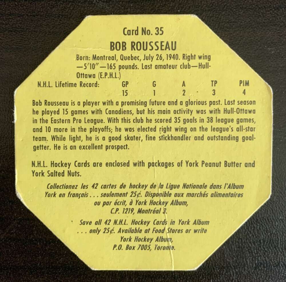 1961-62 York Yellow Backs #35 Bobby Rousseau Montreal Canadiens V33205
