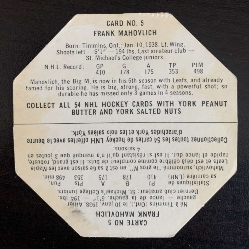 1963-64 York White Backs #5 Frank Mahovlich Toronto Maple Leafs V33214