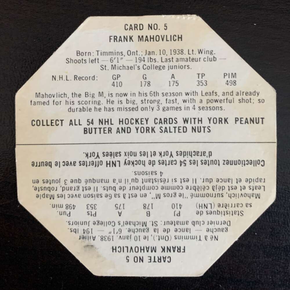 1963-64 York White Backs #5 Frank Mahovlich  Toronto Maple Leafs  V33214