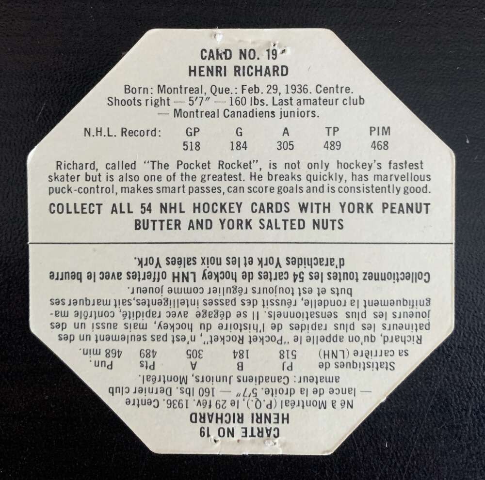 1963-64 York White Backs #19 Henri Richard Montreal Canadiens V33219