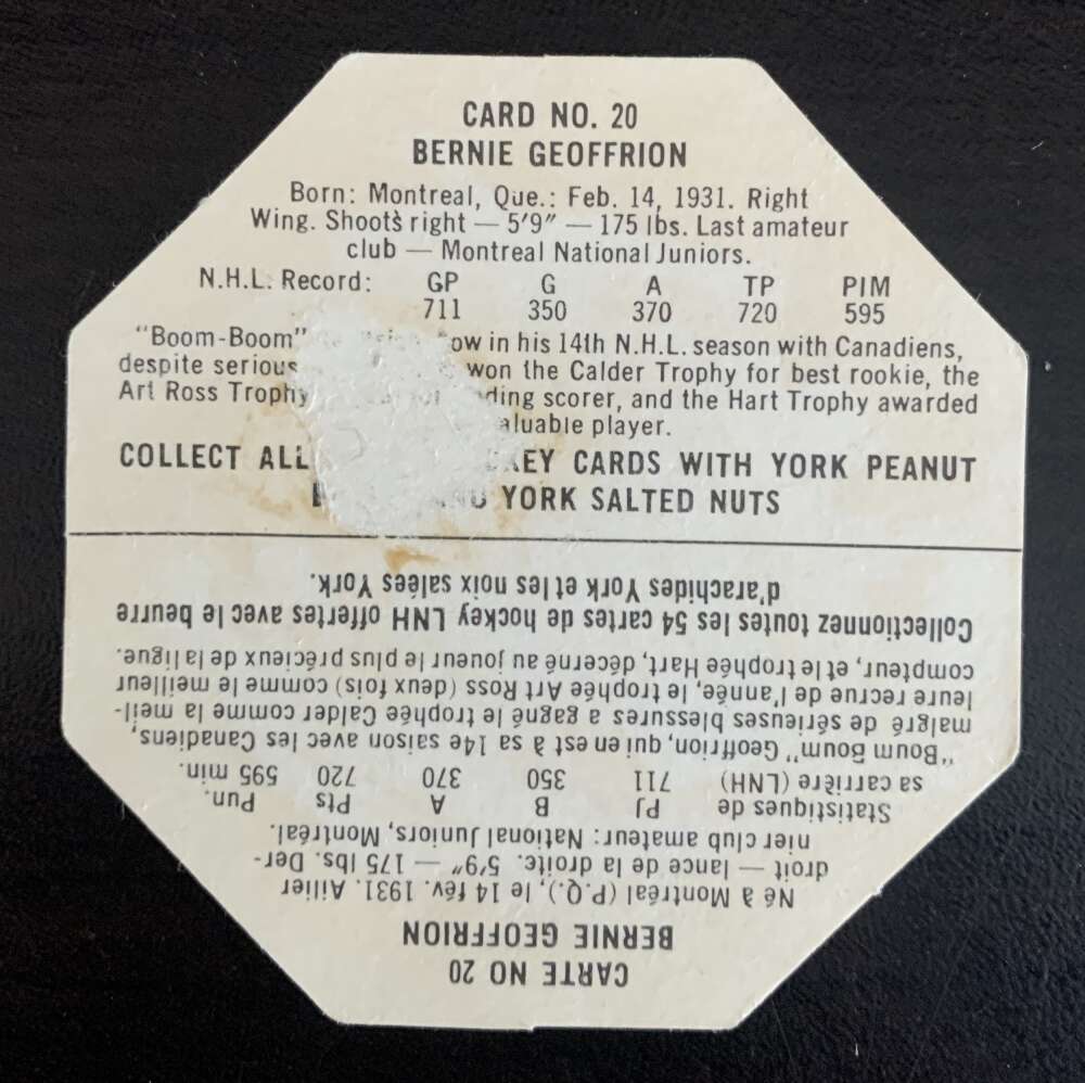 1963-64 York White Backs #20 Bernie Geoffrion Montreal Canadiens V33221