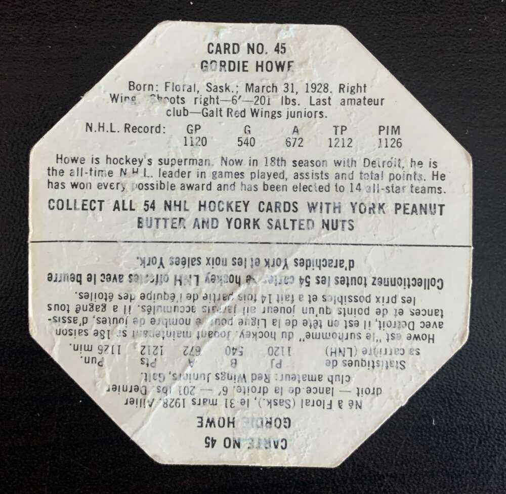 1963-64 York White Backs #45 Gordie Howe Detroit Red Wings V33233