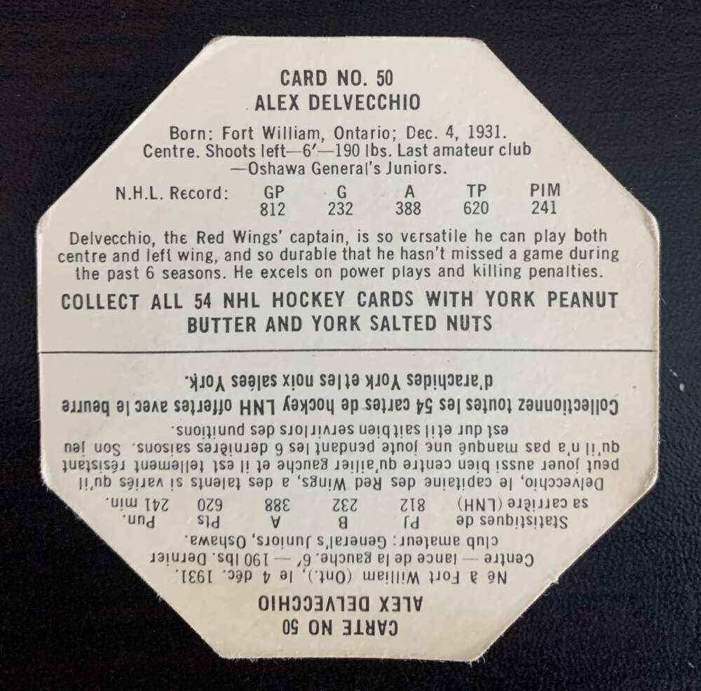 1963-64 York White Backs #50 Alex Delvecchio Detroit Red Wings V33238