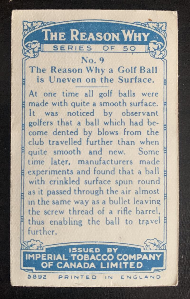 1923 Imperial Tobacco #9 "The Reason Why" Vintage Golf Card V33244