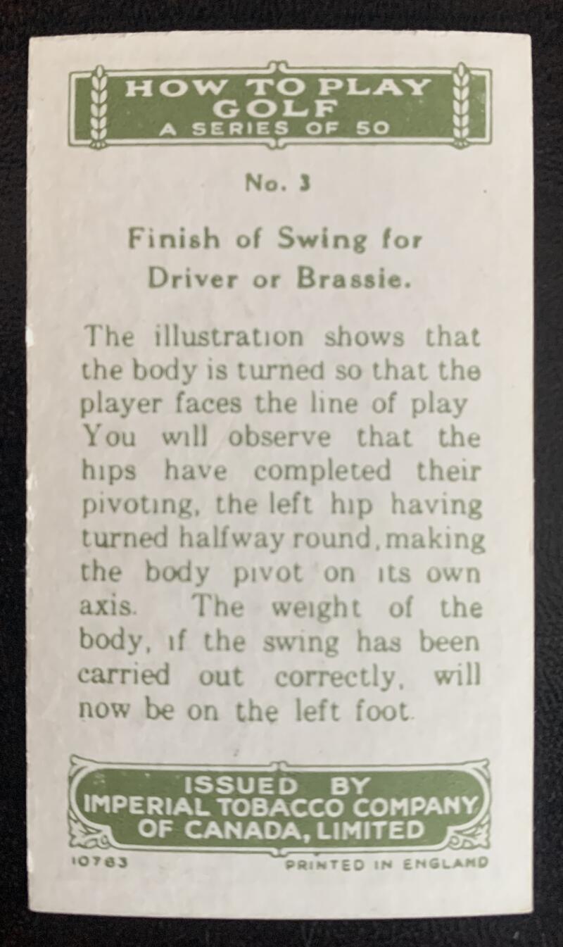 1925 Imperial Tobacco How to Play #3 Driver Vintage Golf Card V33248