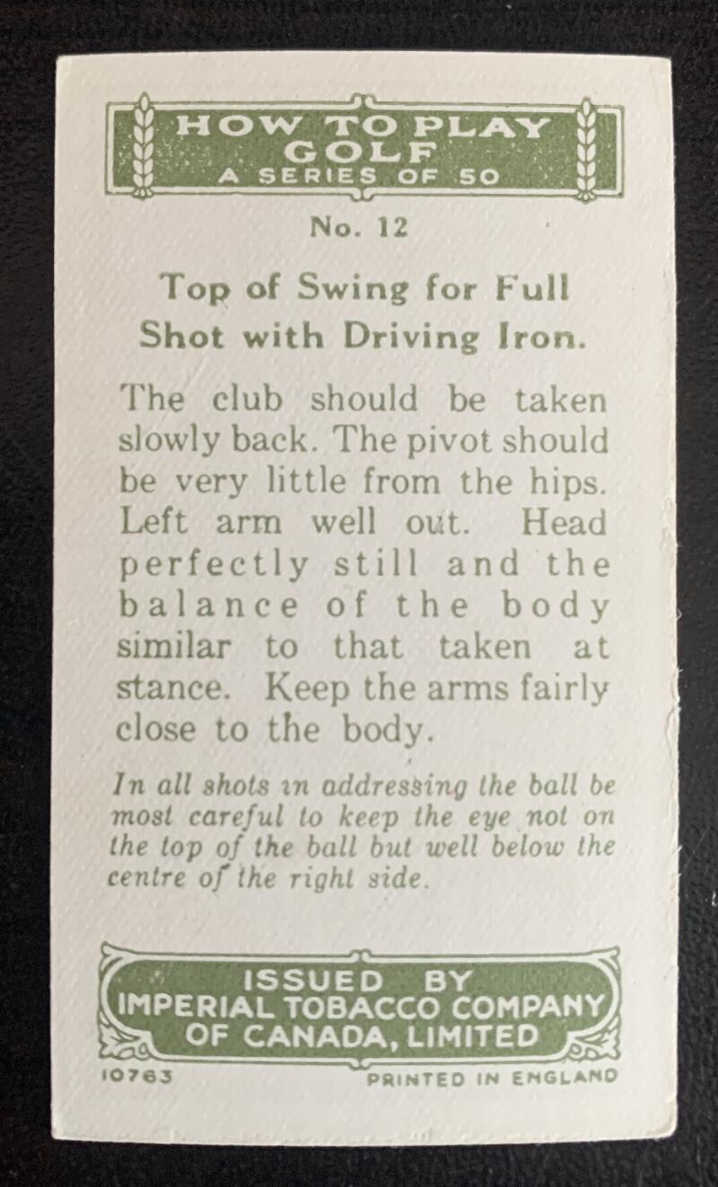 1925 Imperial Tobacco How to Play #12 Swing Vintage Golf Card V33249