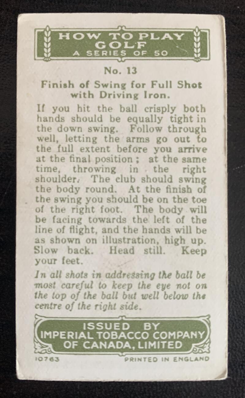 1925 Imperial Tobacco How to Play #13 Full Shot Vintage Golf Card V33250