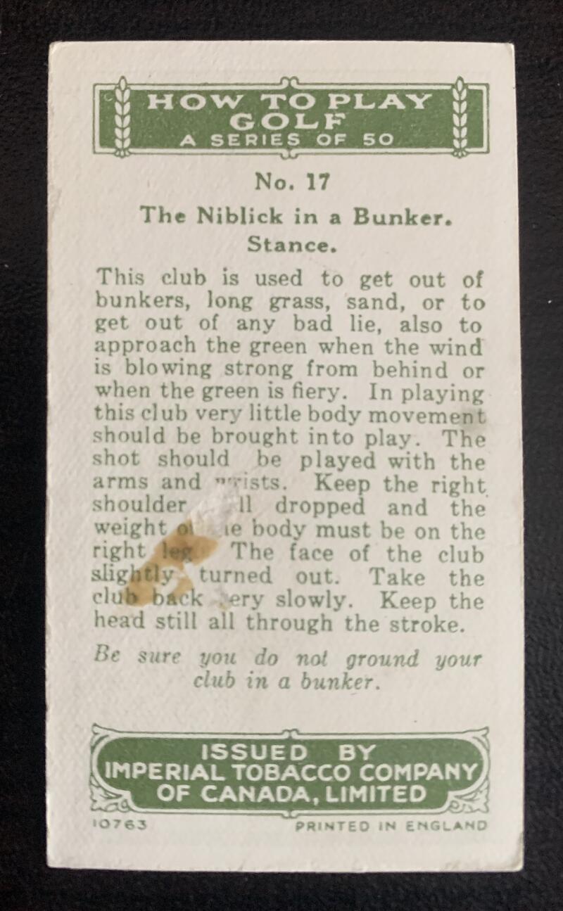 1925 Imperial Tobacco How to Play #17 Niblick Vintage Golf Card V33253