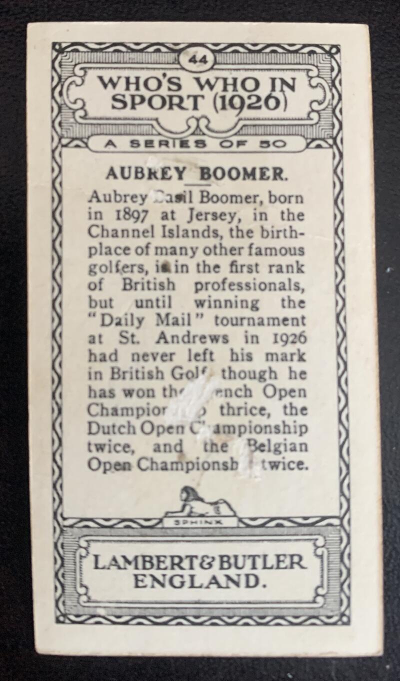 1927 Lambert & Butler England #44 Aubrey Boomer Vintage Golf Card V33261