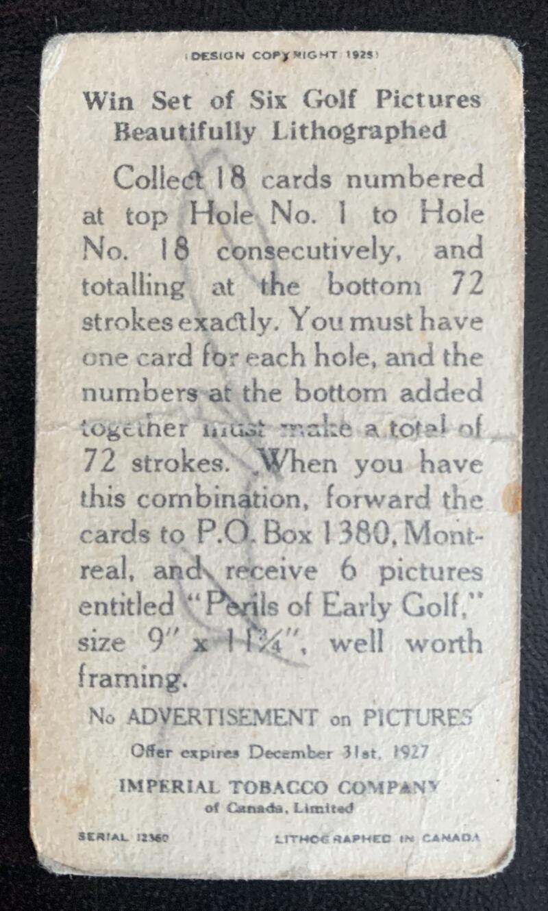 1927 Imperial Tobacco Smokers Game Hole No. 4 Vintage Golf Card V33263