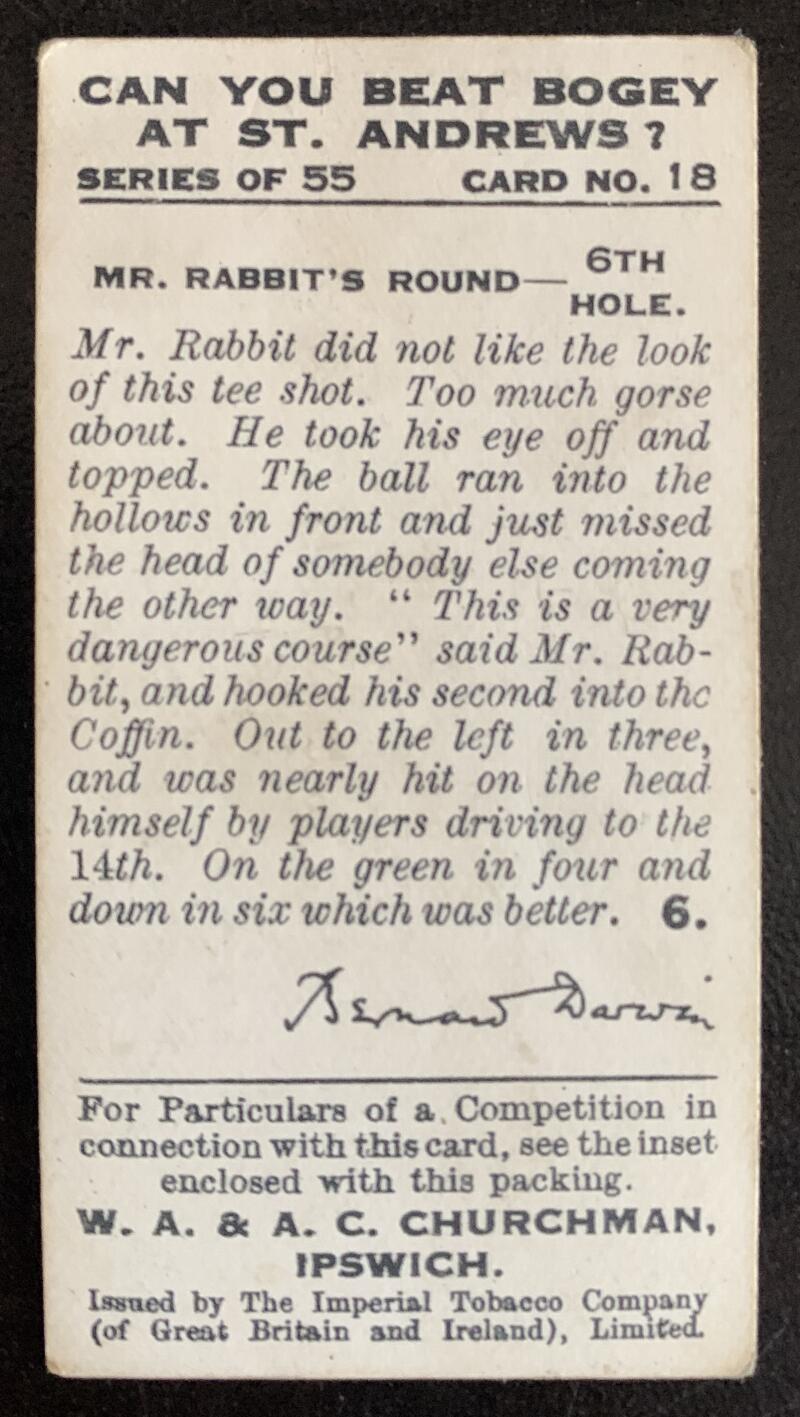 1934 Imperial Tobacco Churchman Cigarettes #18 Mr.Rabbit Vintage Golf Card V33273