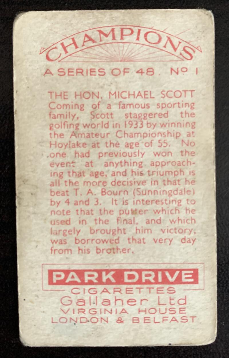 1935 Gallaher Ltd. Cigarettes Champions #1 Michael Scott Vintage Golf Card V33277