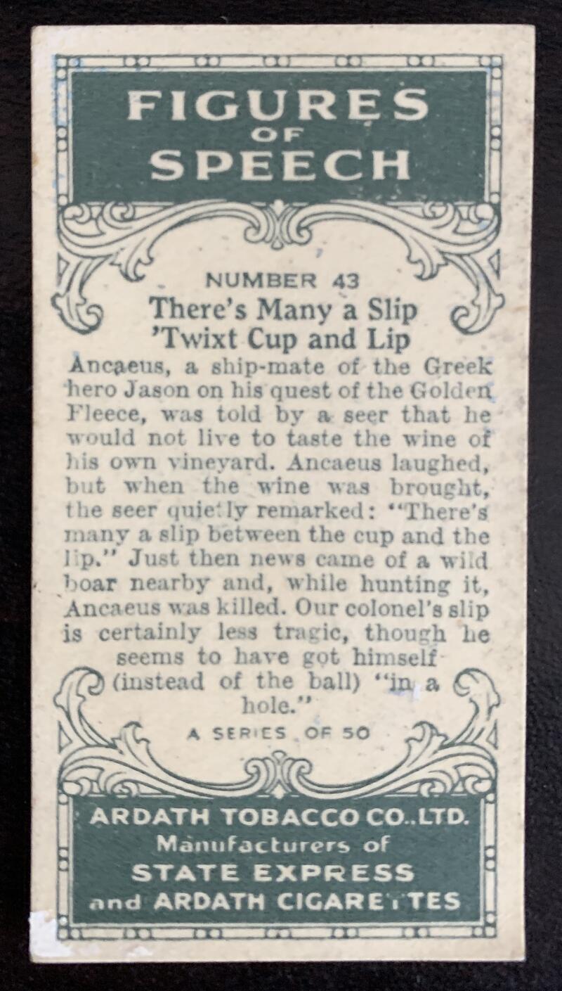1926 Adath Tobacco Figures of Speech #43 Twixt Cup Vintage Golf Card V33279