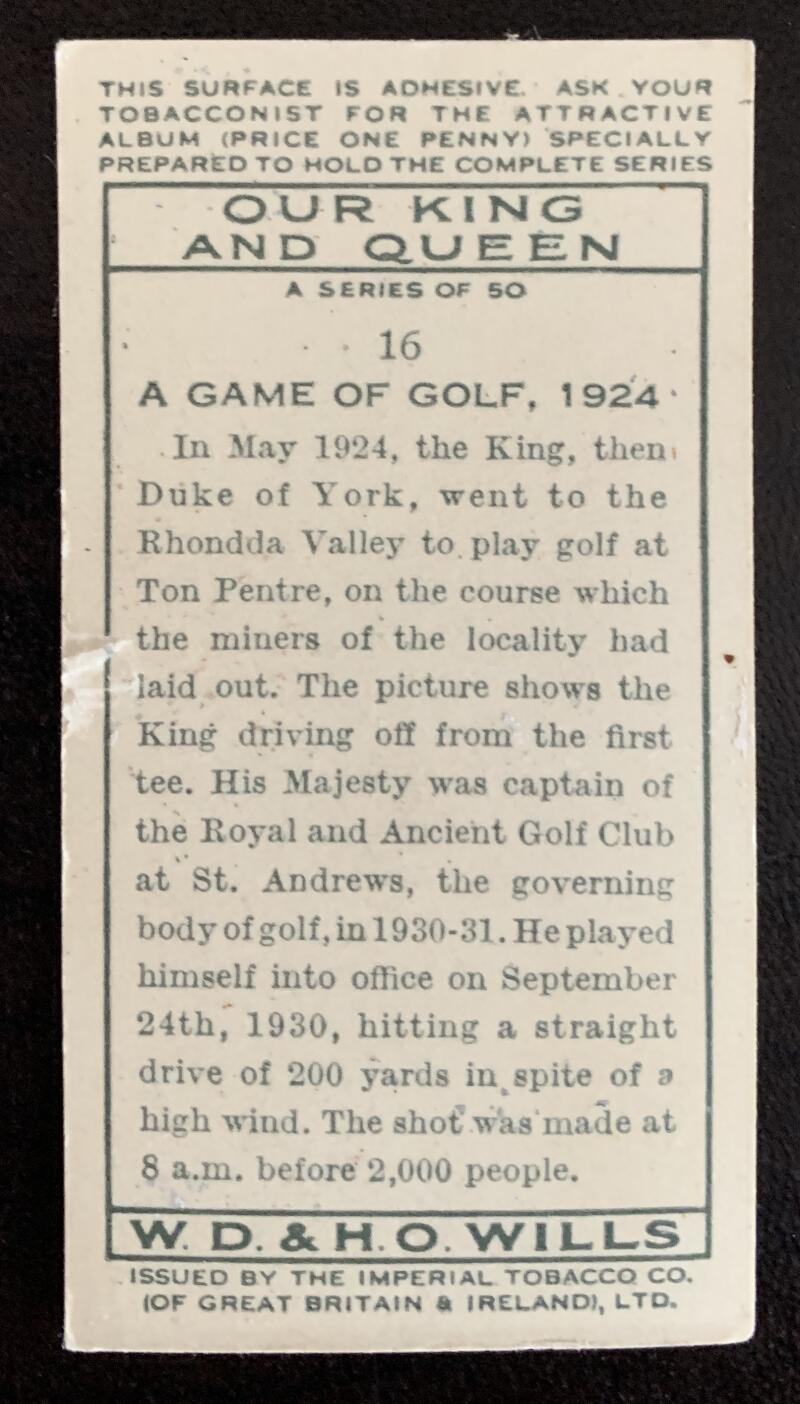 1937 W.D & H.O Wills Cigarettes #16 A Game in 1924 Vintage Golf Card V33281