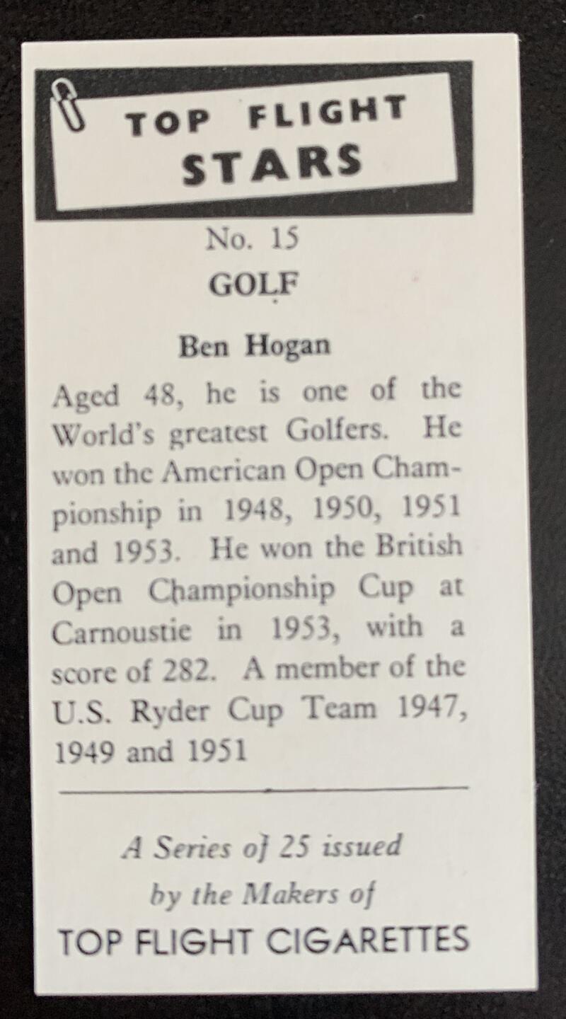 1959 Top Flight Cigarettes Stars #15 Ben Hogan Vintage Golf Card V33286