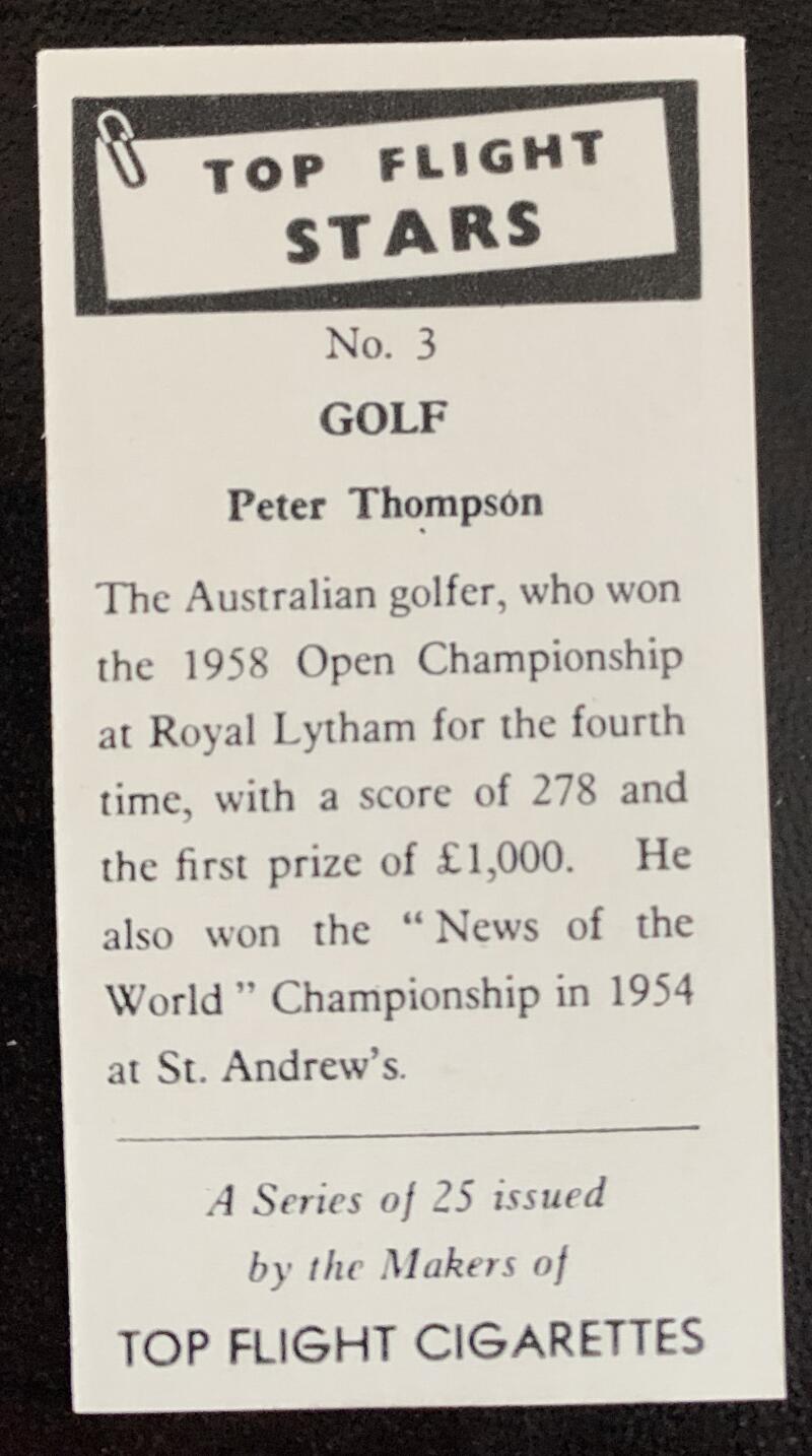 1959 Top Flight Cigarettes Stars #3 Peter Thompson Vintage Golf Card V33287