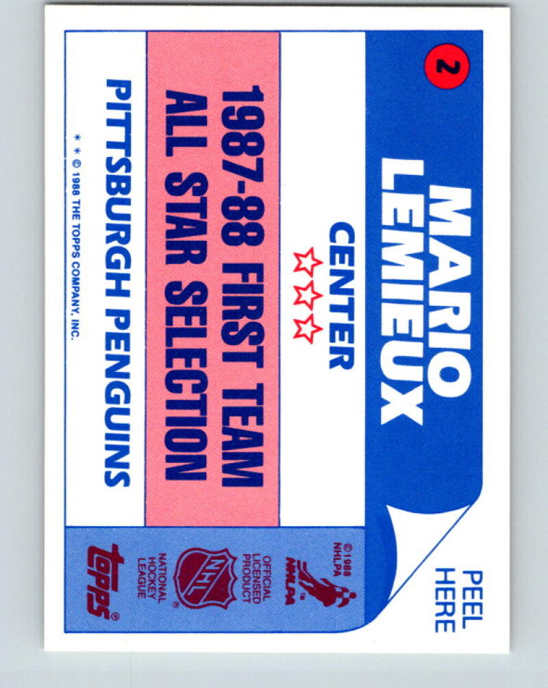 1988-89 Topps Stickers #2 Mario Lemieux Pittsburgh Penguins V33318