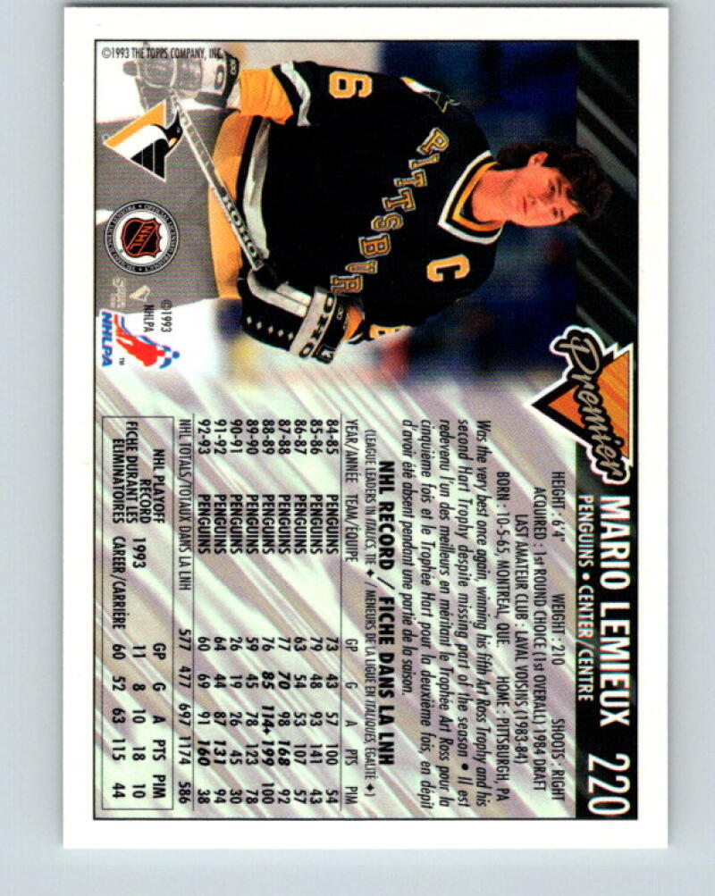 1993-94 Topps Premier #220 Mario Lemieux Pittsburgh Penguins V33333