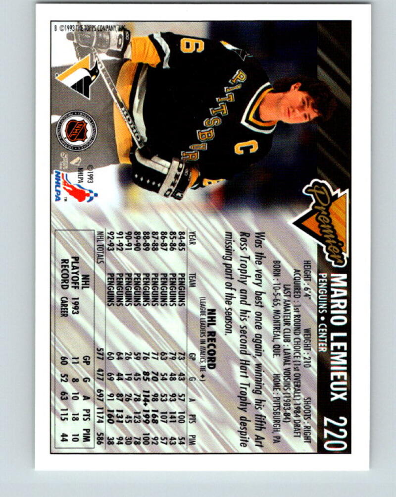 1993-94 Topps Premier Gold #220 Mario Lemieux Penguins 33336