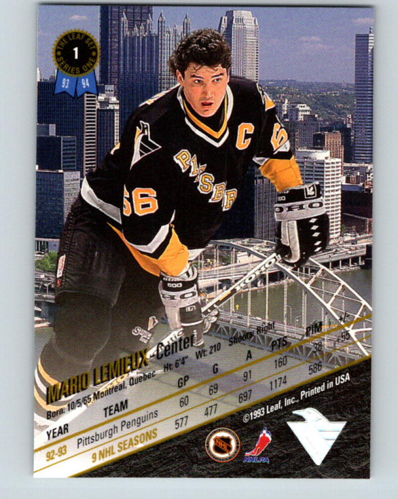 1993-94 Leaf #1 Mario Lemieux MINT Pittsburgh Penguins V33357