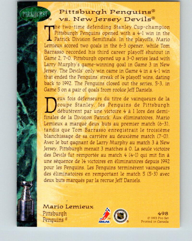 1992-93 Parkhurst #498 Mario Lemieux MINT Pittsburgh Penguins V33363