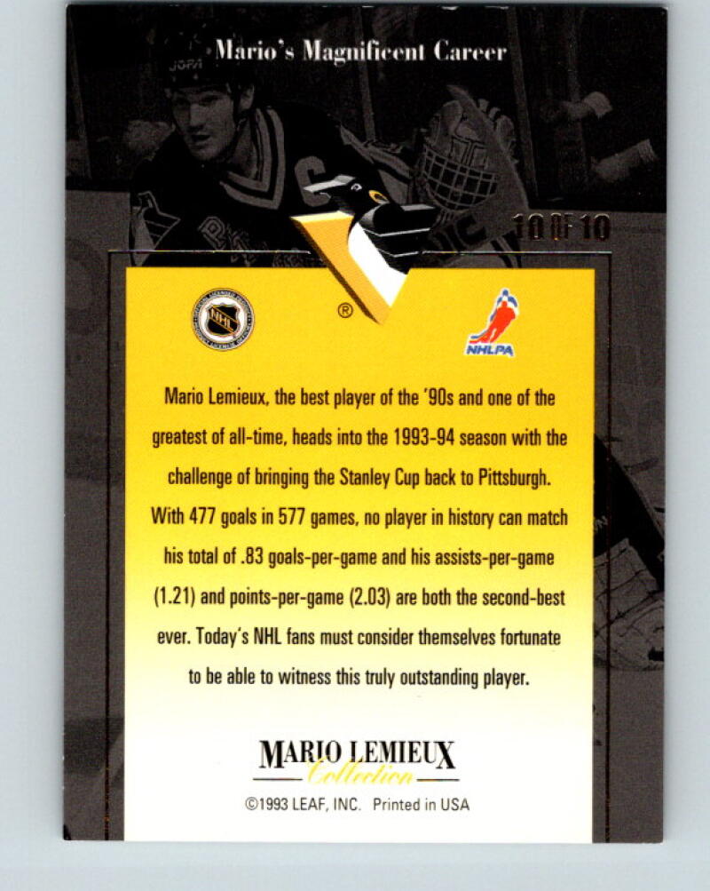 1993-94 Leaf Mario Lemieux #10 Mario Lemieux Pittsburgh Penguins V33405
