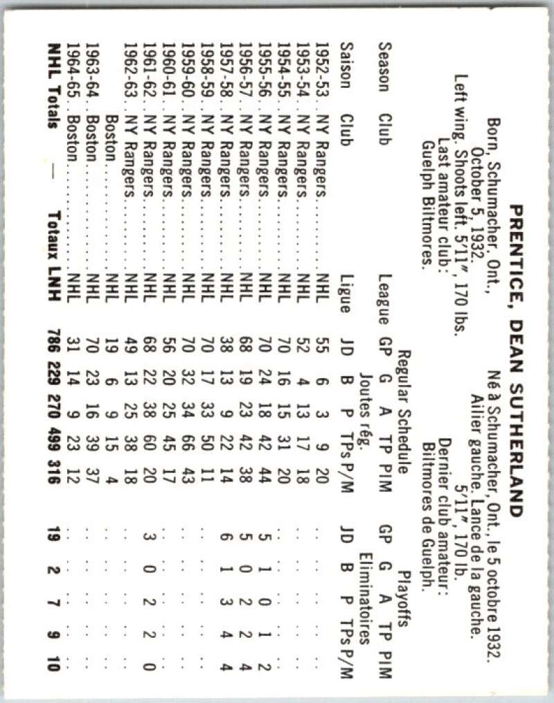 1965-66 Coca-Cola #10 Dean Prentice Boston Bruins X0015