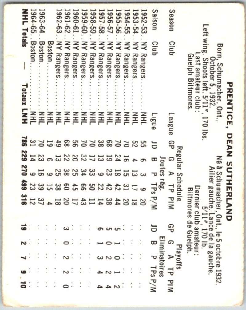 1965-66 Coca-Cola #10 Dean Prentice Boston Bruins X0016