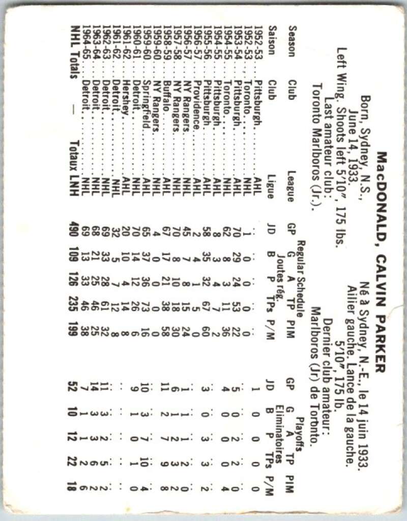 1965-66 Coca-Cola #14 Parker MacDonald Boston Bruins X0021