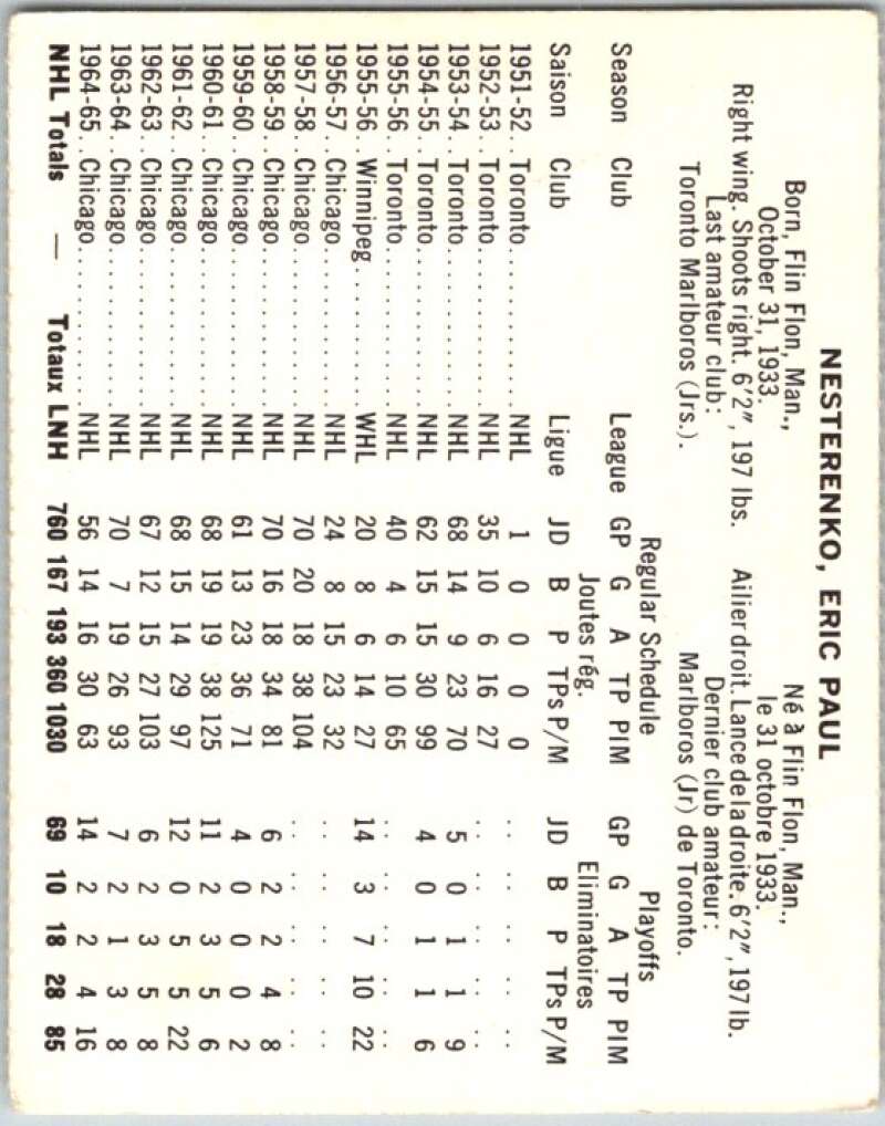 1965-66 Coca-Cola #30 Eric Nesterenko Chicago Blackhawks X0045