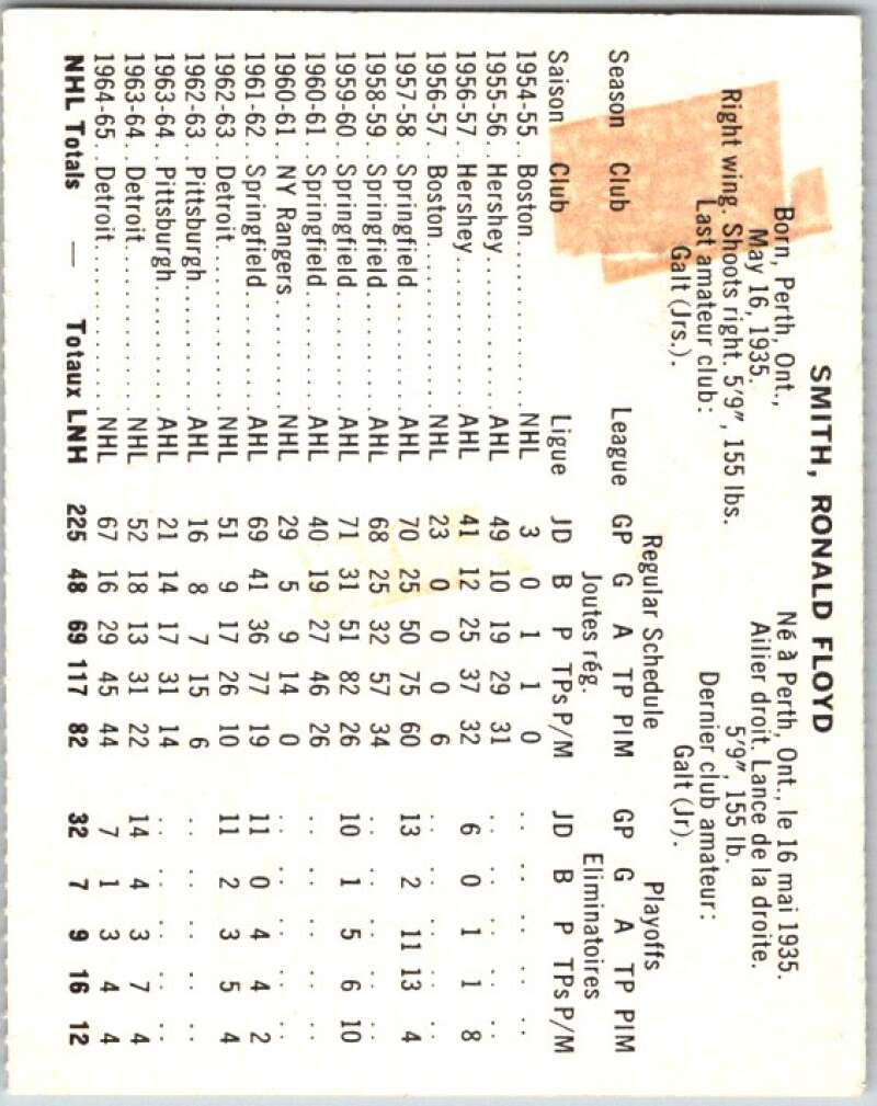 1965-66 Coca-Cola #49 Floyd Smith Detroit Red Wings X0082