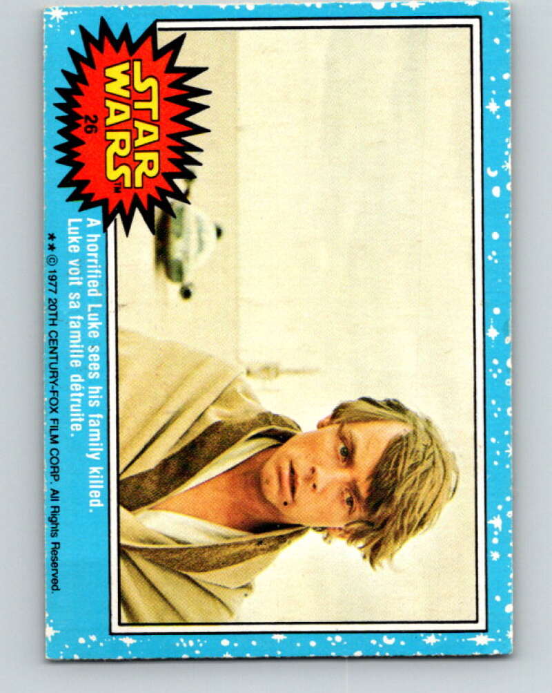 1977 OPC Star Wars #26 A horrified Luke sees his family killed V33666