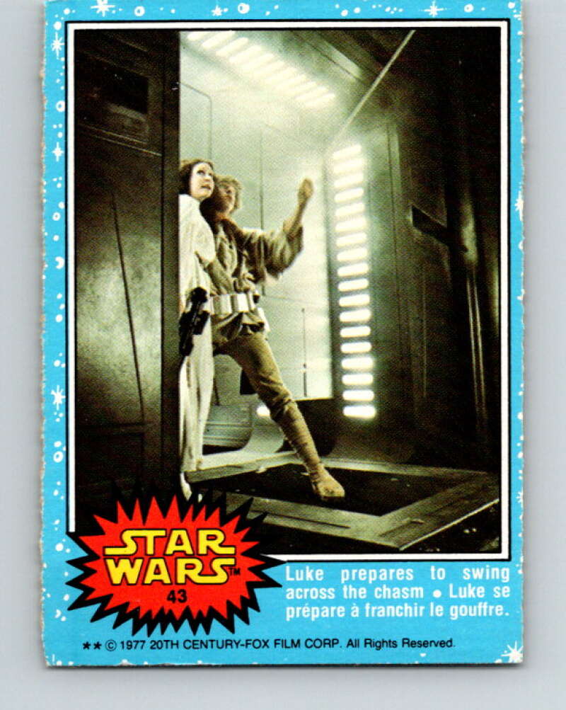 1977 OPC Star Wars #43 Luke prepares to swing across the chasm V33767