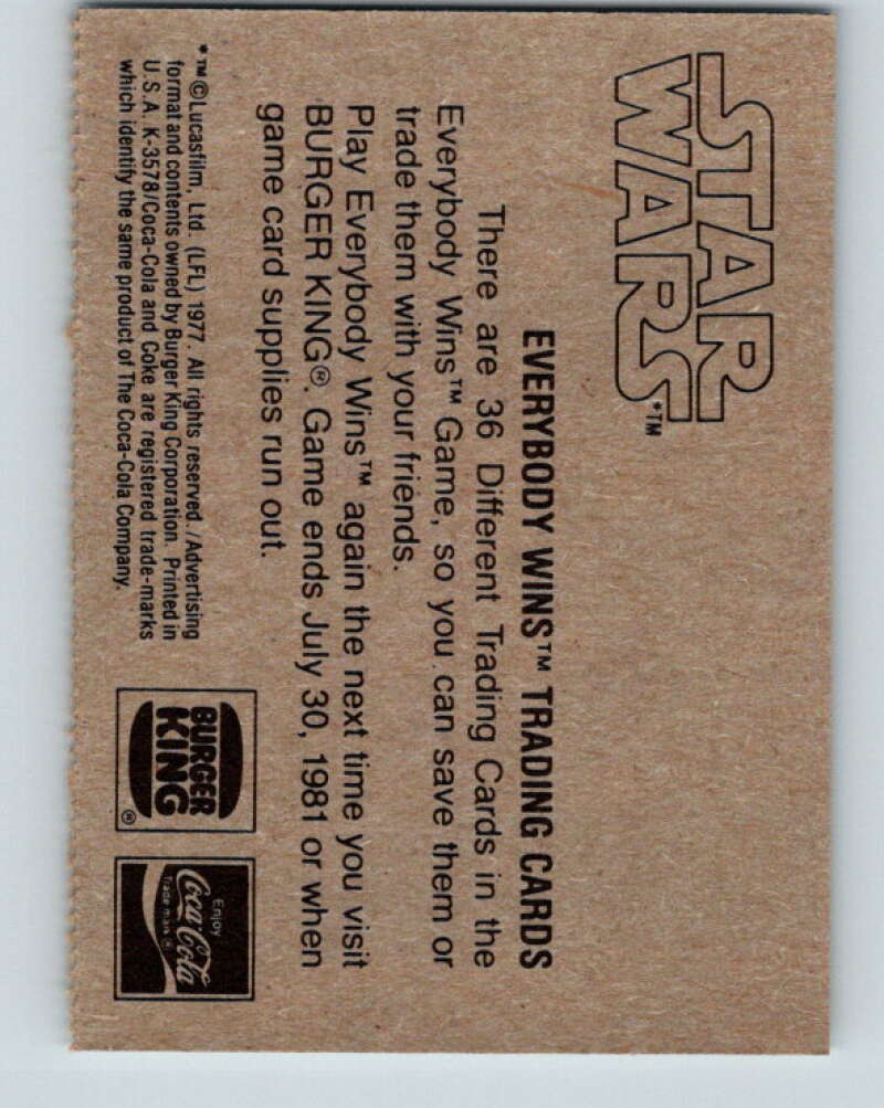 1977 Star Wars Burger King Space Adventurer Han Solo V34727