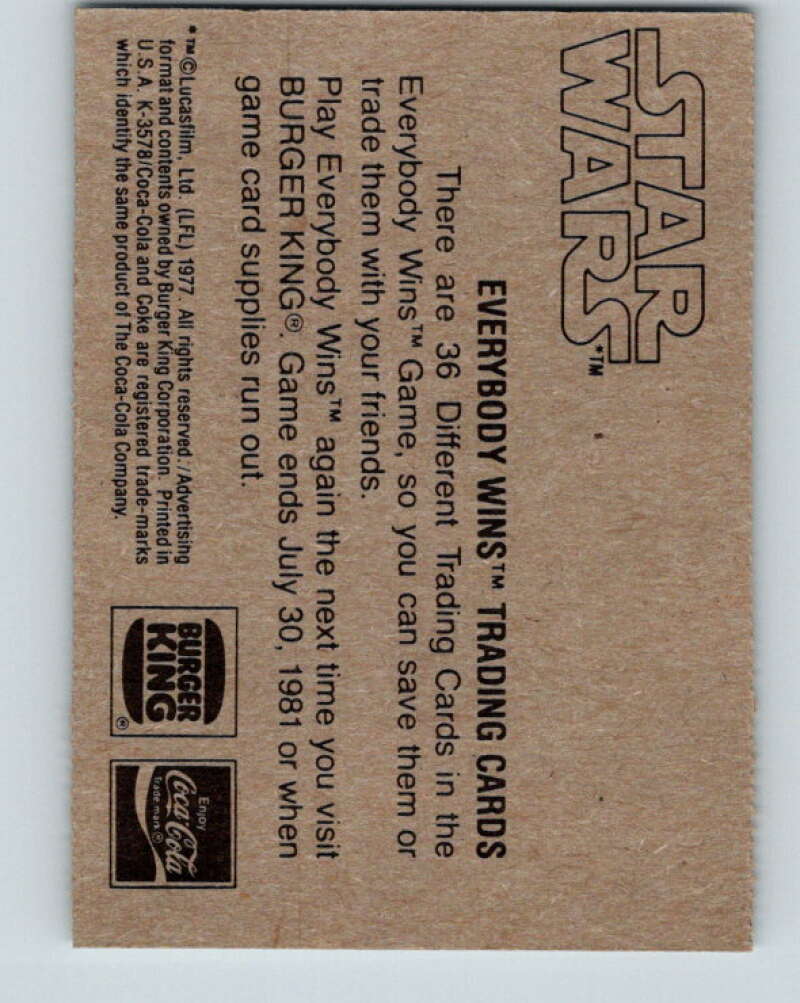 1977 Star Wars Burger King Flight of the Miillennium Falcon V34729