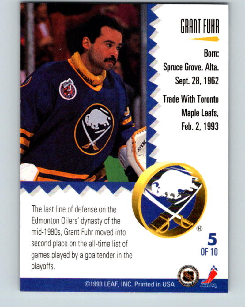 1993-94 Leaf Painted Warriors #5 Grant Fuhr Buffalo Sabres V35136