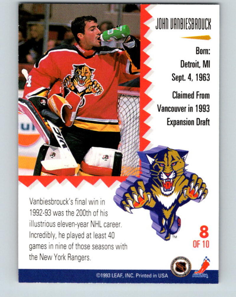 1993-94 Leaf Painted Warriors #8 John Vanbiesbrouck Florida Panthers V35139