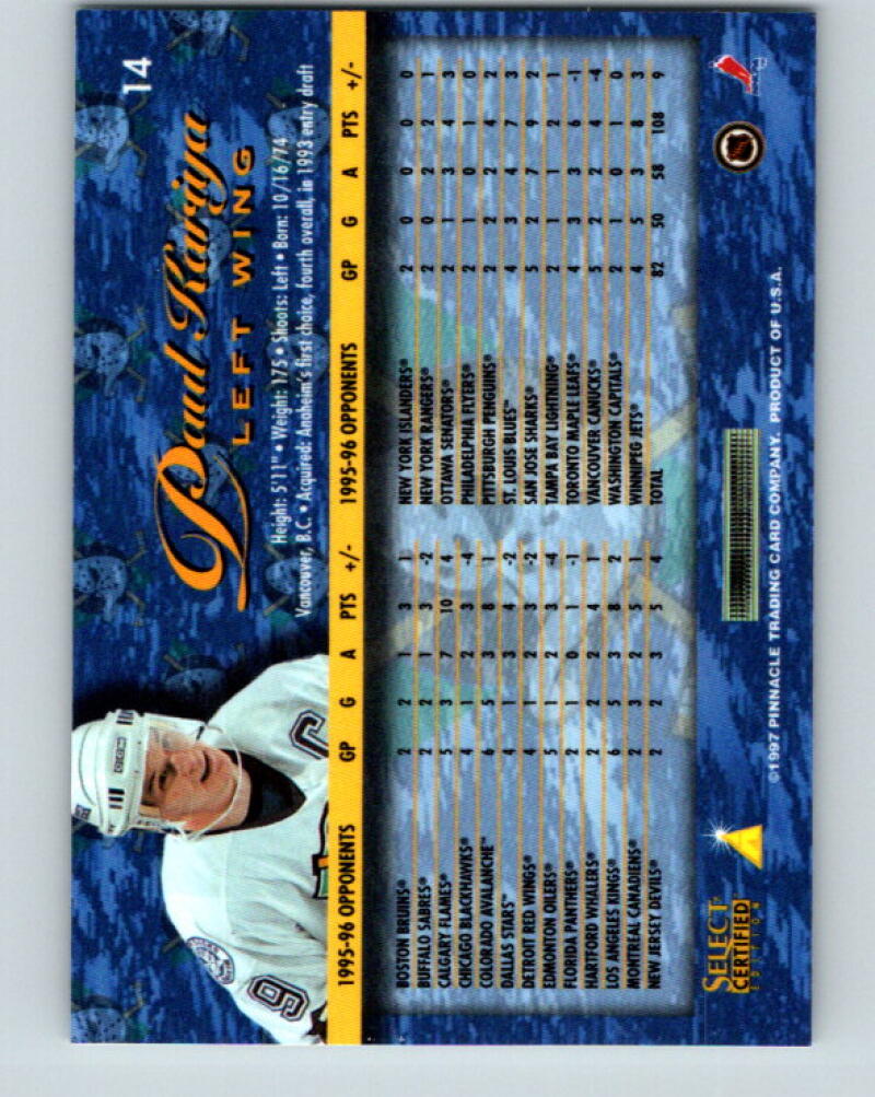 1996-97 Select Certified #14 Paul Kariya Anaheim Ducks V35165