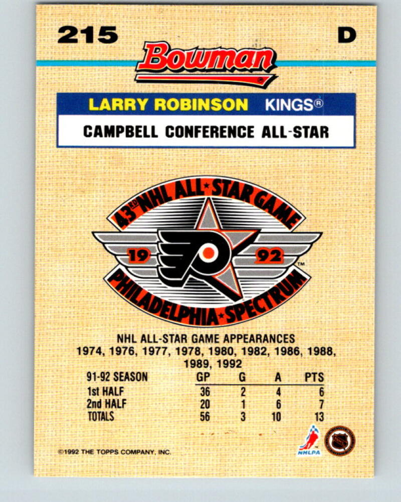 1992-93 Bowman #215 Larry Robinson FOIL Los Angeles Kings V35170